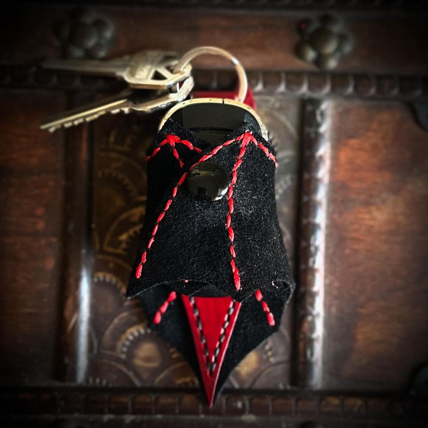Red & Black Leather Bat Keychain