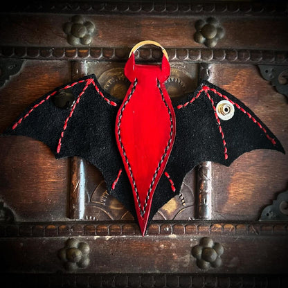 Red & Black Leather Bat Keychain