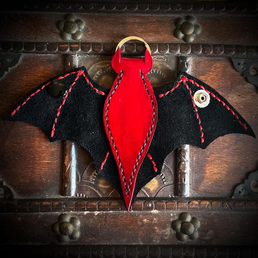 Red & Black Leather Bat Keychain