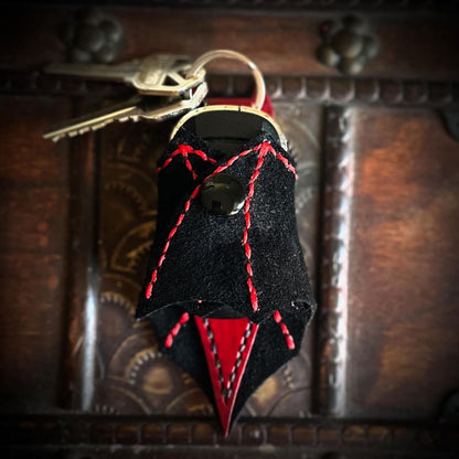 Red & Black Leather Bat Keychain