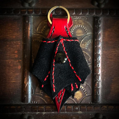 Red & Black Leather Bat Keychain