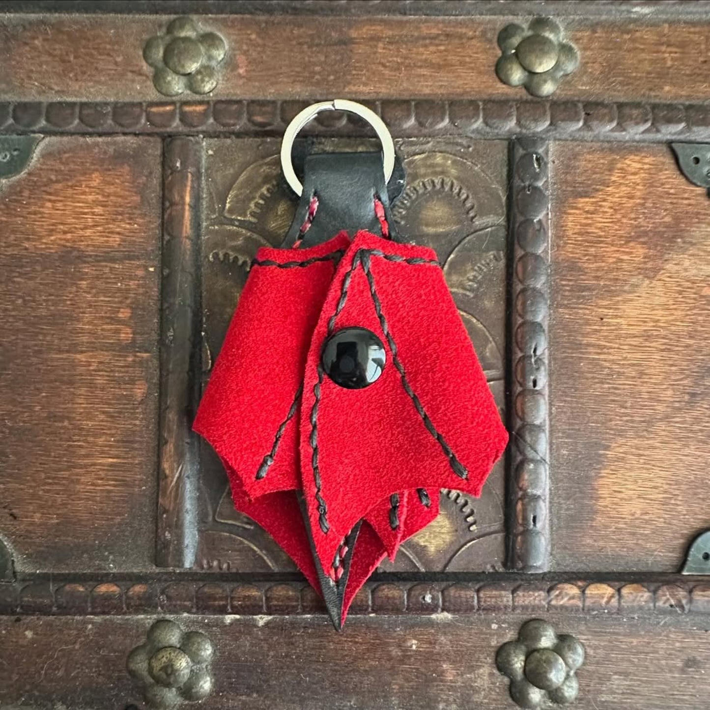 Black & Red Leather Bat Keychain