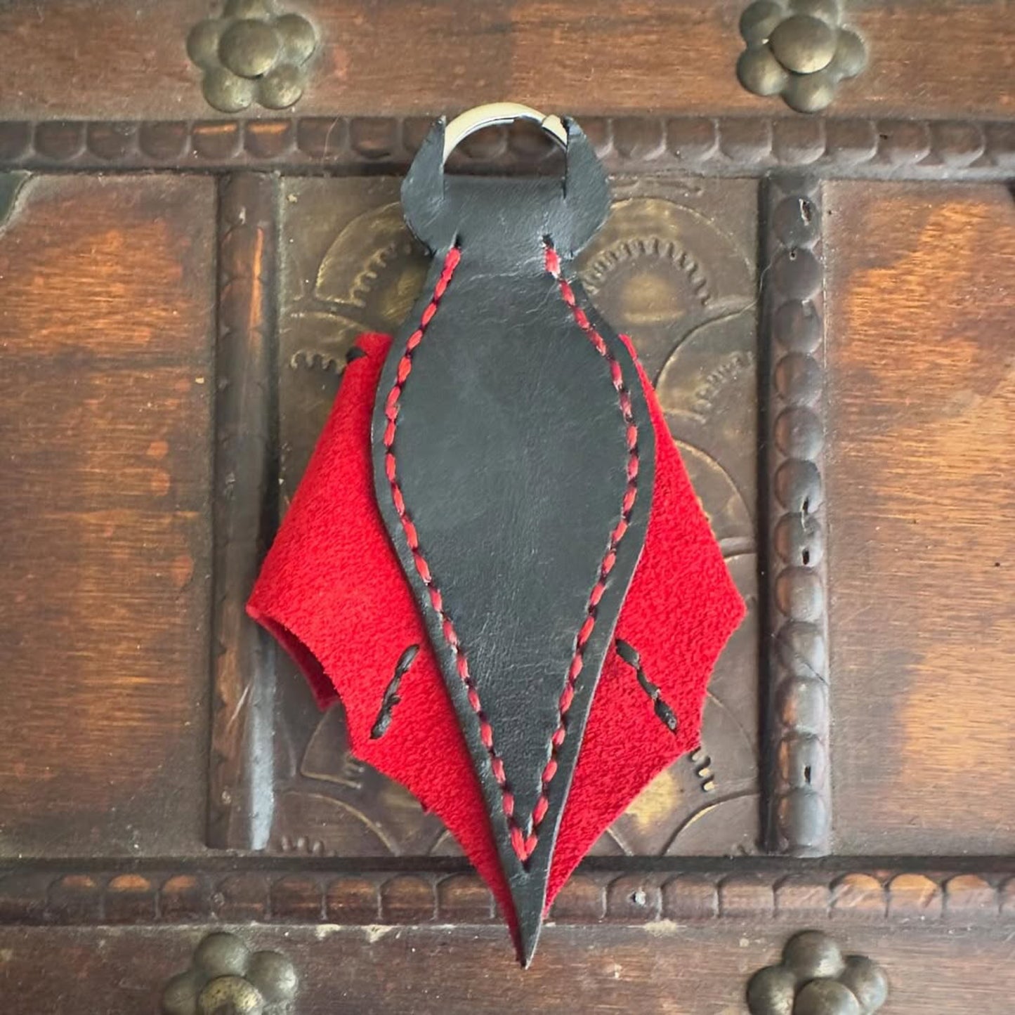 Black & Red Leather Bat Keychain