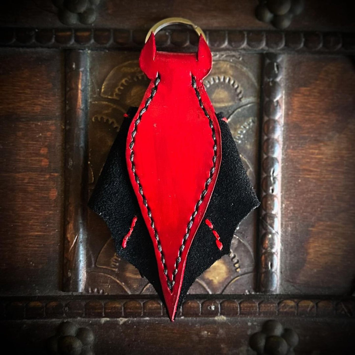 Red & Black Leather Bat Keychain