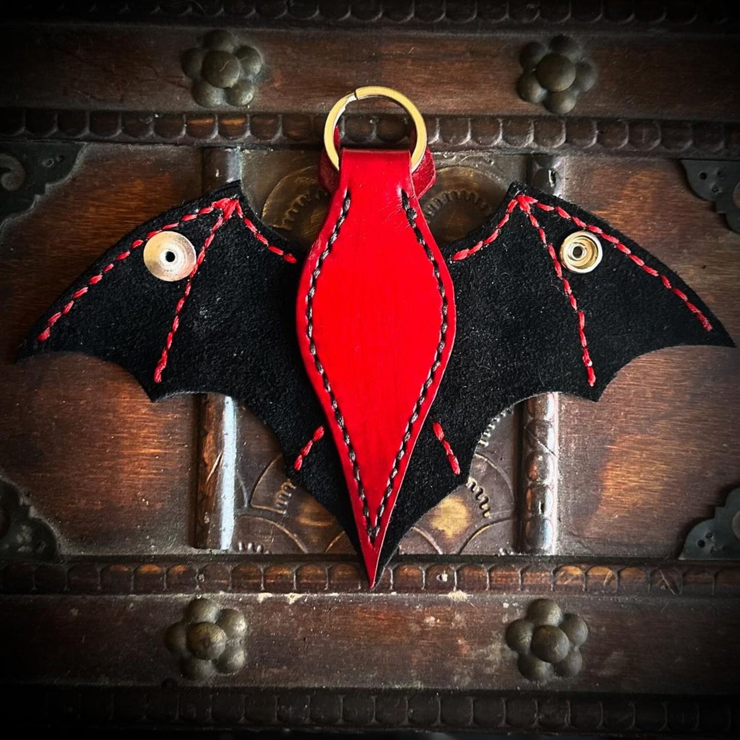 Red & Black Leather Bat Keychain