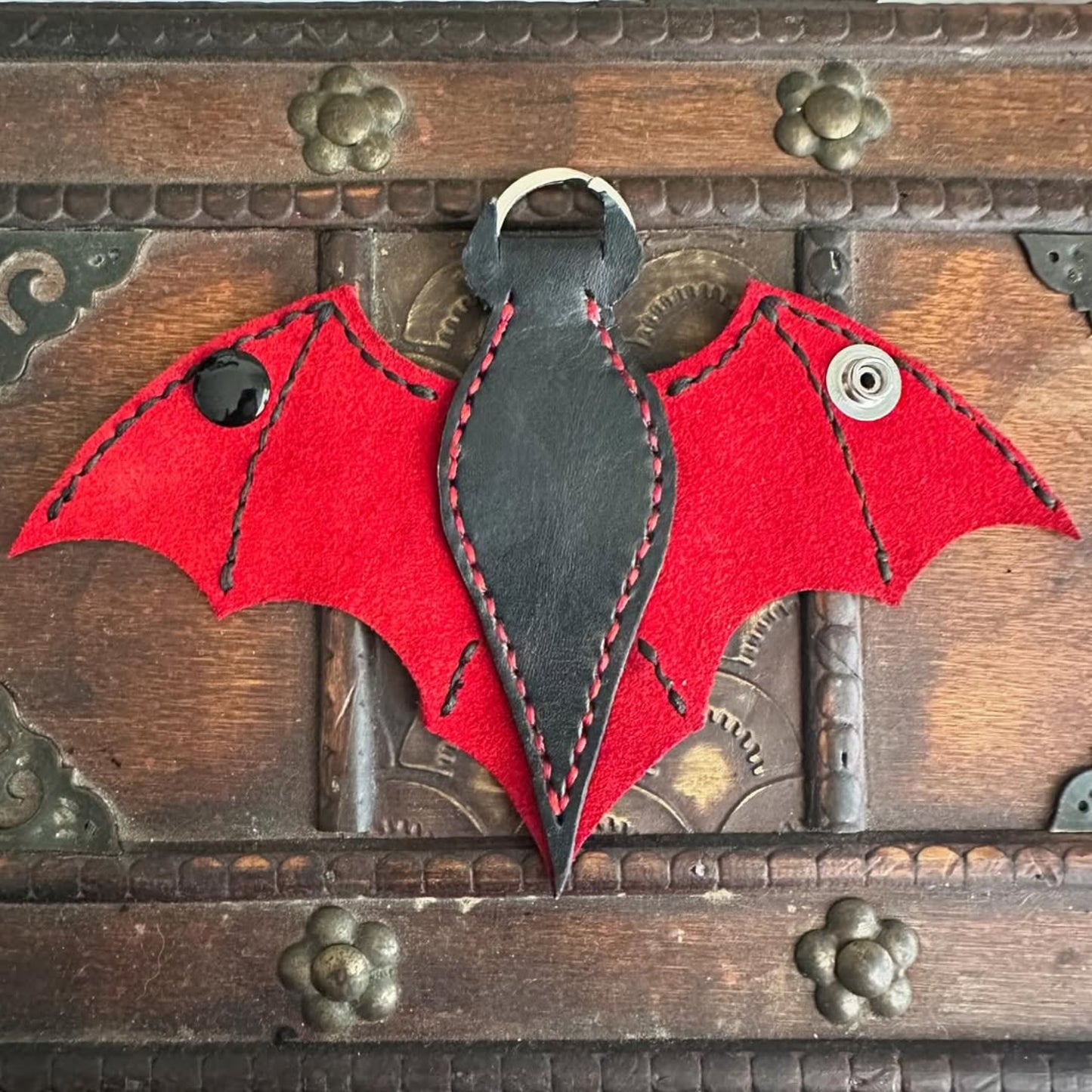 Black & Red Leather Bat Keychain