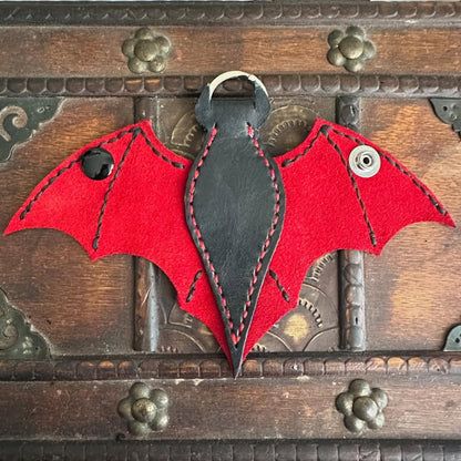 Black & Red Leather Bat Keychain