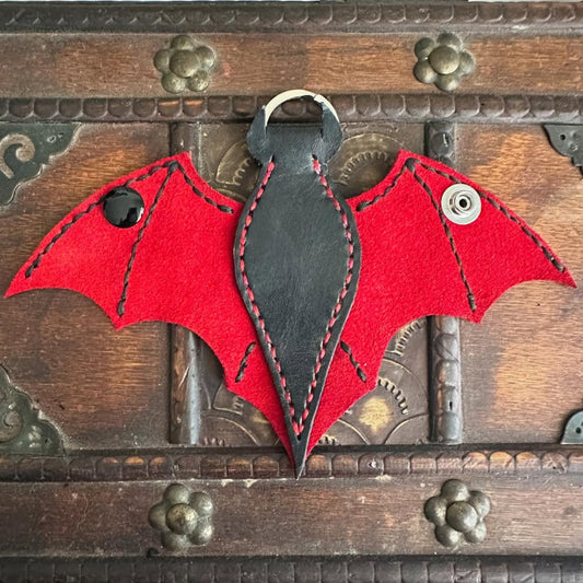 Black & Red Leather Bat Keychain