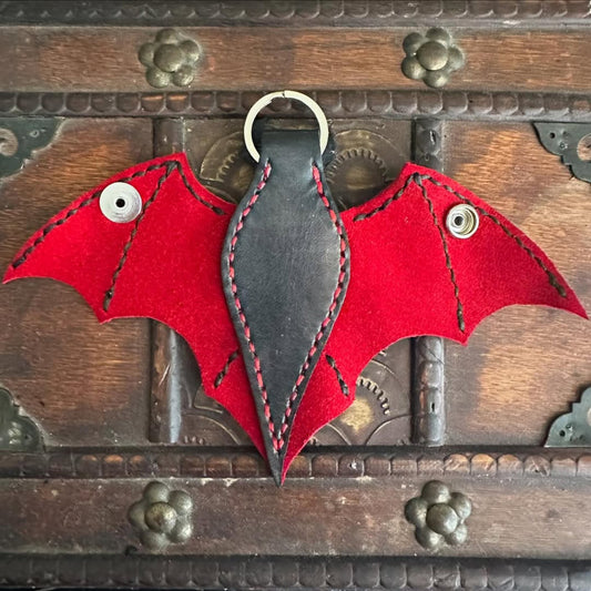 Black & Red Leather Bat Keychain